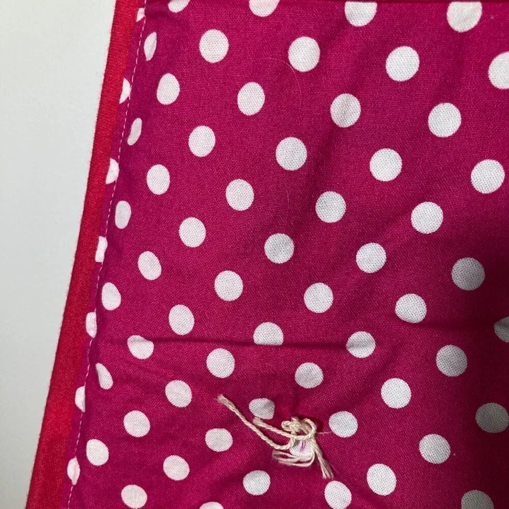 Handmade Handtied Baby Quilt Bright‎ Pink White Polka Dot Squares 33 x 47